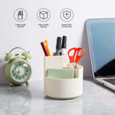 Desk Pencil Pen Holder, 3 Slots 360-Degree Spinning Organizers, Desktop Storage Stationery Supplies, Cute Cup Pot for Office, School, Art Supply, Kids - White — 2