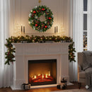 24 Inch Pre-Lit Artificial Christmas Wreath for Front Door, Christmas Door Decorations Wreath with LED Warm Lights, Balls, Pine Needles, and Red Berries Wall Windows Ornament — 8