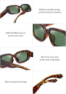 Rectangle Sunglasses for Women Men Trendy Y2K 90s Square Sun Shades UV400 | Leopard Green Lens and Black — 4
