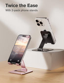 Nulaxy 2 Pcs Aluminum Dual Folding Cell Phone Stand for Desk Black&Rosegold photo 2
