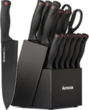 Astercook Knife Set for Kitchen with Block and Sharpener 15pcs German — 1