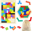 2 Pack Wooden Russian Blocks Puzzle + Hexagon Puzzles for Kids & Adults, Wooden Block Puzzle Intelligence Brain Teasers Toy Logic Game STEM Educational Gift for Children — 1