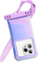 Floatable Waterproof Phone Pouch Case for iPhone 17 16 Pro Max/15/14/13/12, IP68 Travel Cellphone Dry Bag Beach Cruise Ship Essentials Bags with Crossbody Lanyard, Iridescent Purple - 7″ — 1
