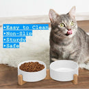 Ceramic Cat and Small Dog Bowl Set – Modern Indoor Small Size Pet Food and Water Bowls with Wood Stand – Non Slip Puppy Sized Feeding Station with Double Dishes (White) — 4