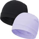 vidsel 100% Cotton Skull Caps Beanie Night Cap Sleep Hats for Men Women - 2 Black & Light Purple — 1