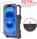 Diverbox for iPhone 16 Case [Shockproof] [Dropproof] [Tempered Glass Screen Protector + Camera Protectors] Heavy Duty Protection Phone Case Cover for Apple iPhone 16 (Black) — 6