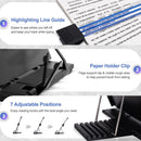 Desktop Document Holder Stand with 7 Adjustable Positions, Black Metal File Organizer Management Copyholder for Typing Speech Reading A4 Letter Music Book Tablet Office, with Paper Clip and Line Guide — 3