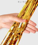 2 Pcs 3.2ft x 8.2ft Shiny Gold Metallic Tinsel Foil Fringe Curtains Photo Booth Backdrop for Birthday Wedding Holiday Celebration Bachelorette Party Decorations — 3