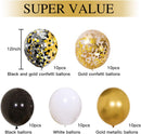 Zesliwy Black Gold Confetti Balloons 50 pack - 12 Inch Gold White and Black Confetti Balloons with Ribbons for Graduation Birthday Wedding Party Decorations | Black Gold White — 2