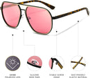 SUNGAIT Polygon Aviator Sunglasses for Men Polarized Trendy Square Sun Glasses Retro Pilot Shades UV Protection | Amber/Pink — 2