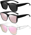 Wzerry Polarized Over Glasses Sunglasses for Women Men with Large Shades | Black/Grey + Black/Pink + Clear/Pink — 1