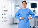 Isolation Gowns | 10-Pack | Disposable, Large, Blue SMS, Long Sleeves with Knit Cuffs, Waist & Neck Ties | Residential, Commercial, Medical, Dental, Lab, & Hospital Use — 5