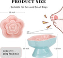 S&Q's CERAMICS Raised Slow Feeder Cat Bowl, Ceramic Elevated and Titled Glass Food Bowl Small Dogs Slow Feeder, Flower Shaped Cute Cat Dish for Dry and Wet Food (Pink, 5.8") — 2