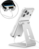 OMOTON C2 Adjustable Aluminum Cell Phone Stand with Charging Cutout, Silver photo 6