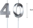 Silver 40th Birthday Candles, Number 40 Cake Topper for Birthday Decorations Party Decoration — 2
