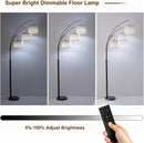 3 Light Arc Floor Lamp with Remote, Beige Shade Black Pole — 7