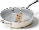 Kikcoin 12 Inch Ceramic Nonstick Frying Pan with Lid, 5 QT Deep Saute Pan for…