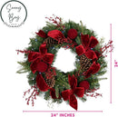 24-Inch Deluxe Christmas Wreath, Luxurious Red Velvet Bow, pinecones, and Vibrant Red Berries, Pre-Lit with 50 Color-Changing LED Lights, Battery Operated — 4