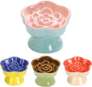 S&Q's CERAMICS Raised Slow Feeder Cat Bowl, Ceramic Elevated and Titled Glass Food Bowl Small Dogs Slow Feeder, Flower Shaped Cute Cat Dish for Dry and Wet Food (Pink, 5.8") — 1