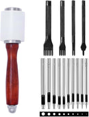 Leather Stitching Hole Punch Tool Set, Carving Hammer 3mm 1/2/4/6 Prong Punch Chisel Round Hole Punch for Belt Watch Band Rubber Leather DIY Crafts | silver | 15PCS — 5