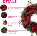 24-Inch Deluxe Christmas Wreath, Luxurious Red Velvet Bow, pinecones, and Vibrant Red Berries, Pre-Lit with 50 Color-Changing LED Lights, Battery Operated — 2