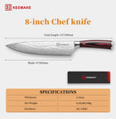 KEEMAKE 8" Chef Knife, Ultra Sharp Kitchen Knife with Ergonomic Handle