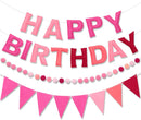 Pre-Strung Felt Happy Birthday Banner Pink Garland Set | Ombre Pink — 1