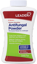 Leader Foot Powder, Moisture Absorbing, Talc-Free, Powder for Skin Folds & Most AF, Jock Itch, Prevents Recurrence, 2.5 Ounce — 2