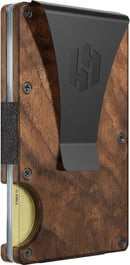 Hayvenhurst Wallet for Men - Slim RFID Blocking Metal Wallet with Money Clip, Minimalist Front Pocket Credit Card Holder, Small Mens Wallet (Walnut Wood (Money Clip))