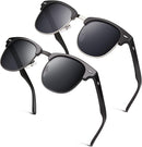 GQUEEN Retro Semi Rimless Polarized Sunglasses Men Womens UV400 Shades GQO6 | 2 Glossy Black Black & Matte Black Black(silver Rim) — 1
