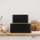 Metal Bread Box Set of 2 with Bamboo Lid, Modern Bread Storage Containers with Air Vents, Bamboo Cutting Board Lid, Farmhouse Kitchen Decor Organizer for Countertop, 2-Size,Embossed Black — 3