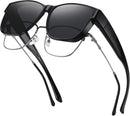 GEGURI Polarized Sunglasses Fit Over Glasses for Men Women, Oversized Square Sun Glasses UV400 Protection Shades | A02 Black/Grey — 1