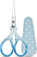 Small Sewing Scissors 3.6Inch Scissors with Leather Scissor Cover | Silver Blue | 3.6 inch — 1