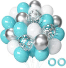 Teal Blue Silver Balloons, 50Pcs 12Inch Teal and Silver Balloons Turquoise Blue White Silver Confetti Latex Balloons for Birthday Baby Shower Party Decorations — 1