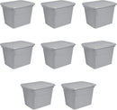 Sterilite 18 Gal Storage Tote, Stackable Bin with Lid, Plastic Container to Organize Clothes in Closet, Basement, Gray Base and Lid, 8-Pack — 1