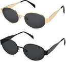 Retro Oval Sunglasses for Women, Trendy Chic Gold Frame Shades | B2 Gold / Grey + Black / Grey | 56 Millimeters — 1