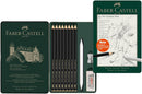Faber-Castell Pitt Graphite Matte Pencil Set, Metal Tin of 8 Graphite Pencils and Sketching Accessories (HB, 2B, 4B, 6B, 8B, 10B, 12B, 14B), Pencil Sharpener, Eraser and Blending Stump | 1 Count (Pack of 11) | 11 Count — 1