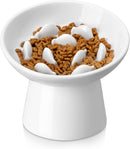 vancasso Ceramic Slow Feeder Cat Bowl, 6.25 Inch Elevated Cat Slow Feeder Bowl, Anti Vomiting for Dry and Wet Food, White — 1