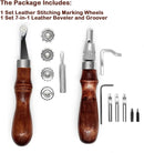 Leather Groover Beveler and Leather Stitching Overstitch Wheels Mark Spacer Set, Leathercraft Sewing Embossing Tool Set — 2