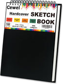 Cewei 9" x 12" Sketch Book, Spiral Bound Sketchbook, 100 Sheets_68lb/100gsm | Black | 9" x 12" (Pack of 1) — 1
