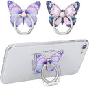 2 Pcs Butterfly Cell Phone Ring Stand Holder, Cute Butterfly Design Finger 360° Rotating Metal Hand Phone Stand Holder, with Adjustable Knob Loop (Purple, Blue) photo 2
