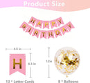 Happy Birthday Banner Sign Bunting Hanging Decorations with 8Pcs Shiny Gold Balloons Birthday Party Sign Decor for Party Supplies(Purple) | Pink — 6