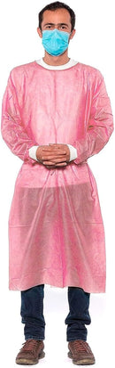 5 Pack Pink Medical Isolation Gowns Disposable Hospital-Grade Surgical Lab Coat for Women - Essential PPE for Dental & Medical Professionals By PlastCare USA — 1