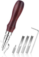Jmuiiu Leather Groover Tool, 7 in 1 Pro Adjustable Stitching Groover | Red-brown — 1