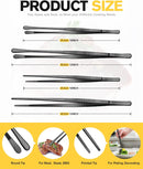 4 Pcs Fine Long Tweezer Tongs Professional Black, 12'' and 10'' Stainless Steel for Kitchen, Food, Cooking,… — 4