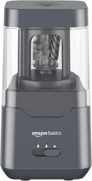 Amazon Basics Portable Electric Pencil Sharpener, Easy to Use, Versatile, Helical Blade, Auto Stop, Battery/USB Cord Operated, Black, 2.87 x 2.87 x 5.3 in — 5