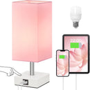 Pink Touch Table Lamp for Bedroom - Dimmable, USB C+A, Girls Bedside Lamp — 1
