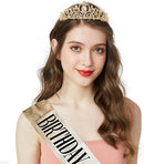 COCIDE Birthday Decorations for Women Sash and Tiara Crown for Party Gold | 4 Gold — 2