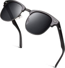 GQUEEN Retro Semi Rimless Polarized Sunglasses Men Womens UV400 Shades GQO6 | 1 Glossy Black Frame/Black Lens/Black Rim — 1
