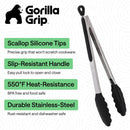 GORILLA GRIP Stainless Steel Kitchen Tongs for Cooking, 2 PK, Black — 2